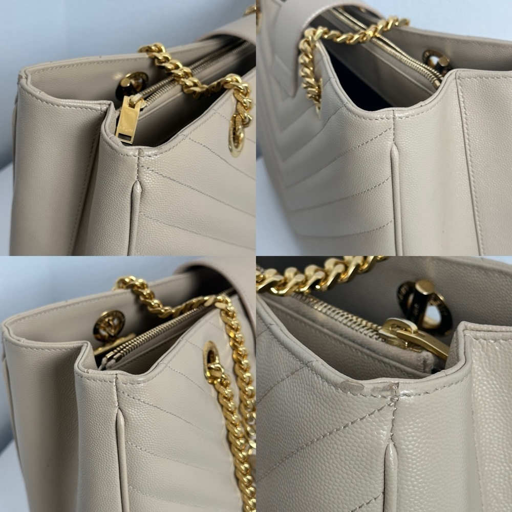 Saint Laurent YSL Monogram Chevron Shopping Tote – Beige with Gold Hardware - Picture 10 of 17